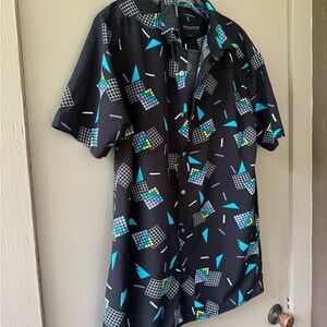 Men's Black Geometric Casual Button Down Shirt